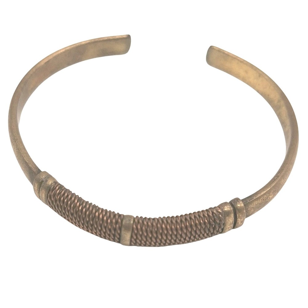 Mixed Metal Wire Wrapped Cuff Bracelet Antique Gold Tone Boho Stacking Bangle